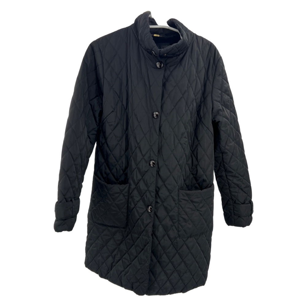 Jones New York quilted coat black L puffer mid thigh winter fall outdoor travel
